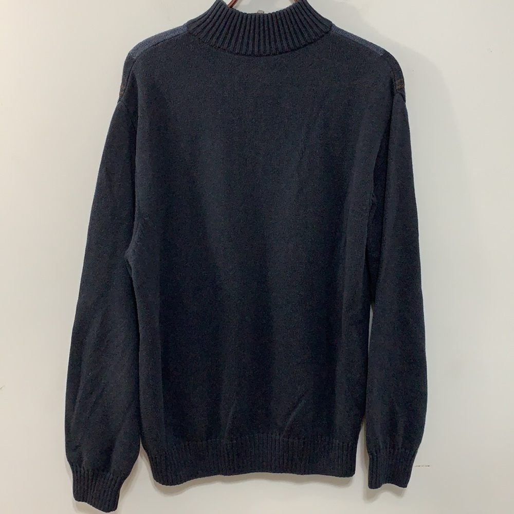 Alex Cannon 1/4 Zip Black Blue Tan Diamond Argyle Knit Pullover Cotton Sweater M - Picture 17 of 17